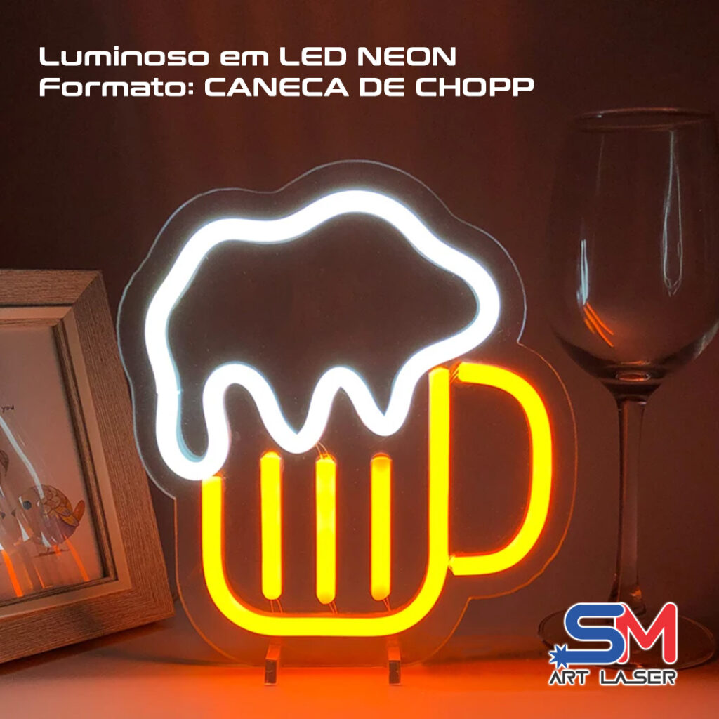 Luminoso LED NEON em formato de Caneca de Chopp.